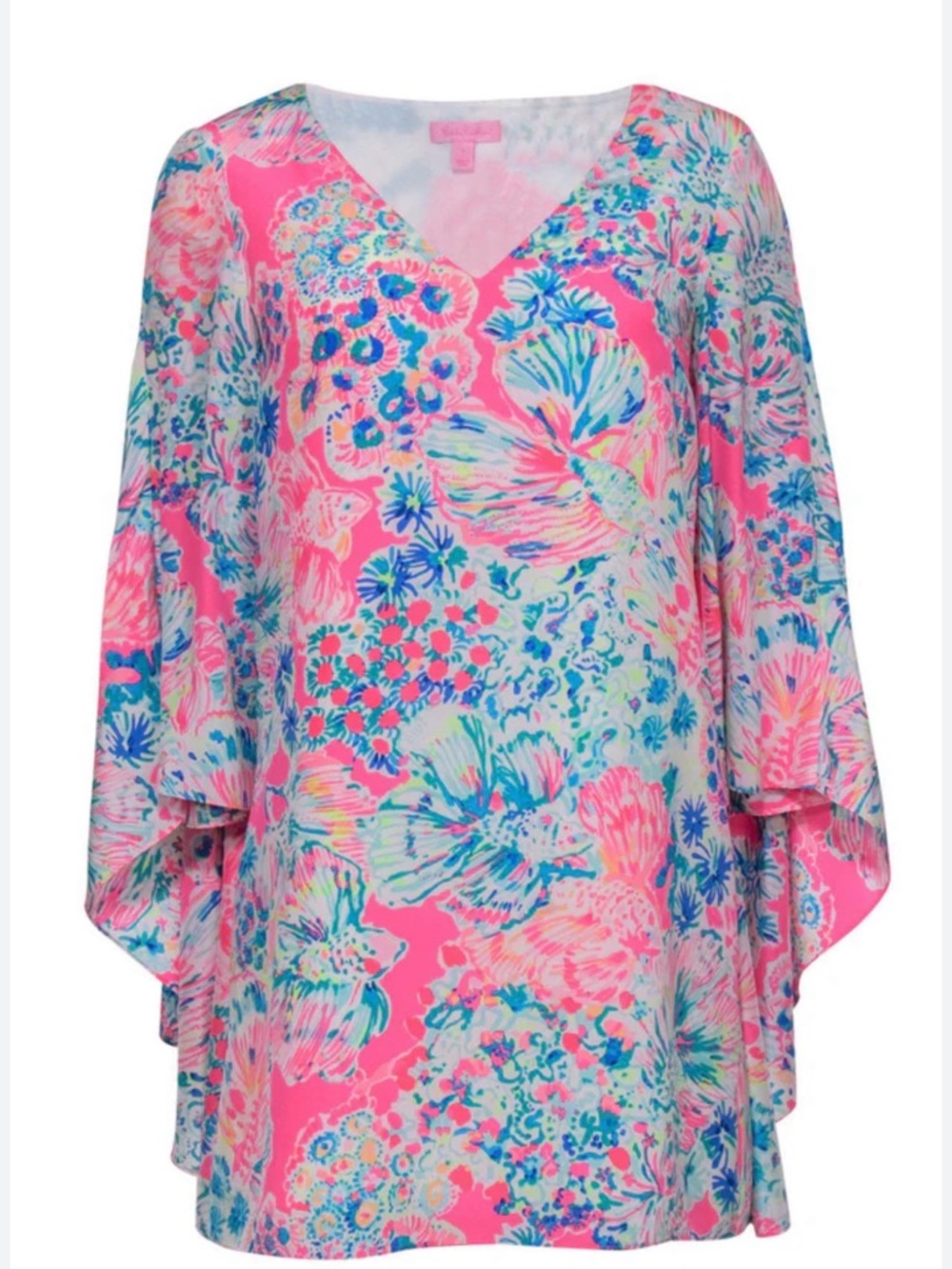 Lilly Pulitzer Miri Silk Caftan Dress Tiki Pink Gypsea Resort Mini - Picture 9 of 14